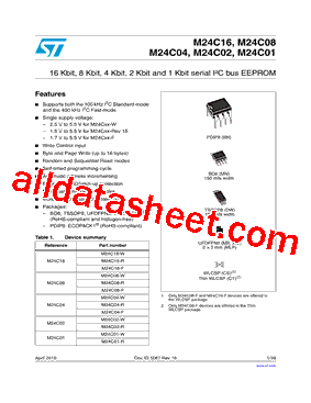 M24C01-RBN3TP/S Datasheet PDF - STMicroelectronics