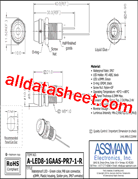 A-LED8-1GAAS-PR7-1-R Datasheet PDF - Assmann Electronics Inc.
