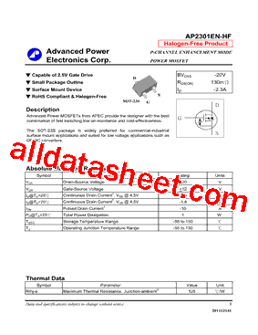 AP2301EN-HF Datasheet PDF - Advanced Power Electronics Corp.