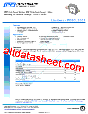 PE80L2001 Datasheet PDF - Pasternack Enterprises, Inc.