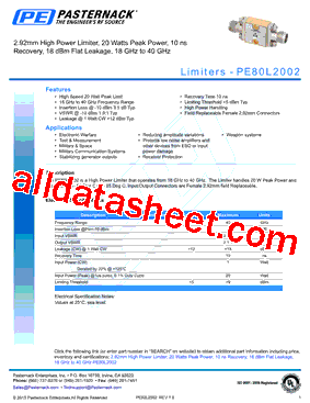 PE80L2002 Datasheet PDF - Pasternack Enterprises, Inc.