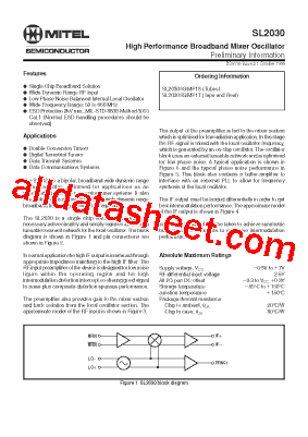 SL2030 Datasheet PDF - Mitel Networks Corporation